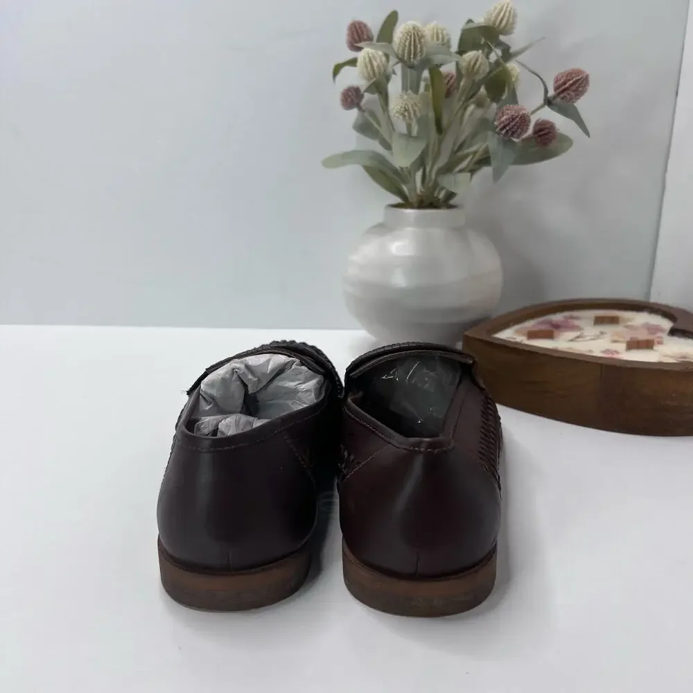 Rustic Asphalt Pointy End Leather Penny Loafers Brown R98101 Men's US 8/EU 41